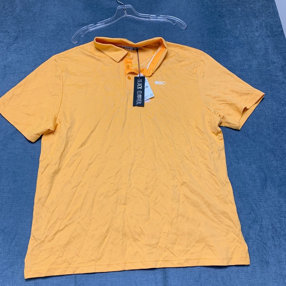 Black Clover Live Lucky Polo Shirt Mens 2XL Yellow Stripe Logo Golf Performance